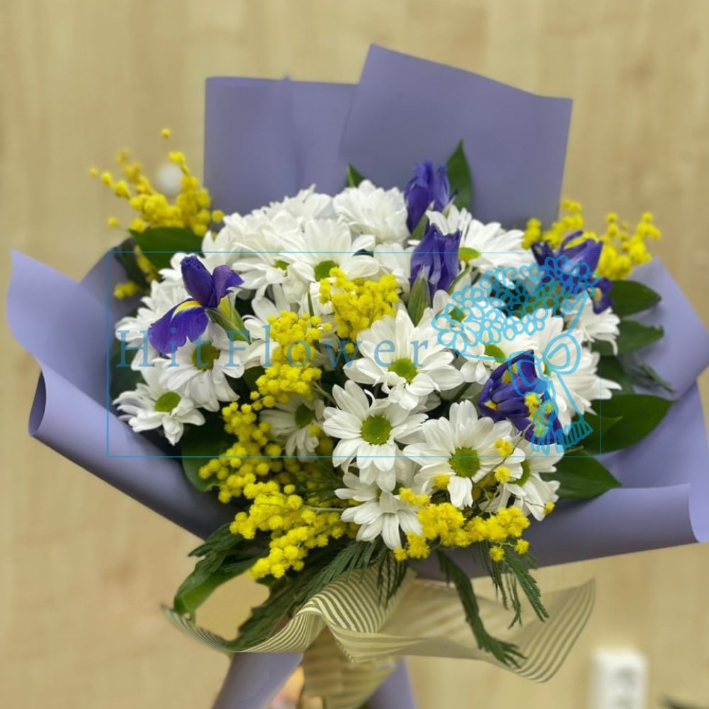 Букет цветов из: Хризантемы и Ирисы